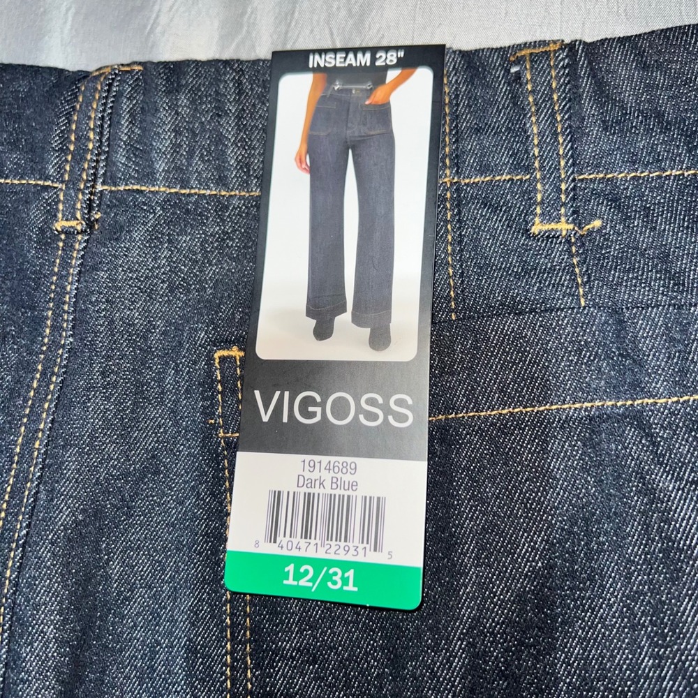 Vigoss Trouser Wide Leg Jeans Dark Wash Indigo Patch Pockets 12 VC-P03172A - Picture 10 of 12